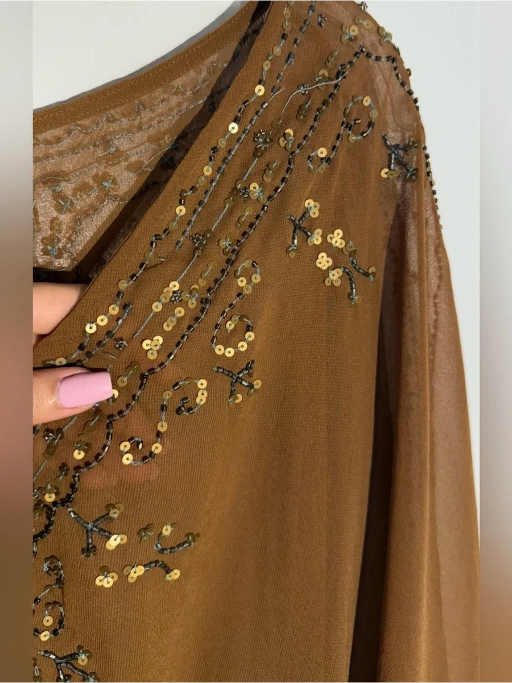 NWT Free People Brown Beaded Calla Embellished Cape Western Top - Picture 6 of 13